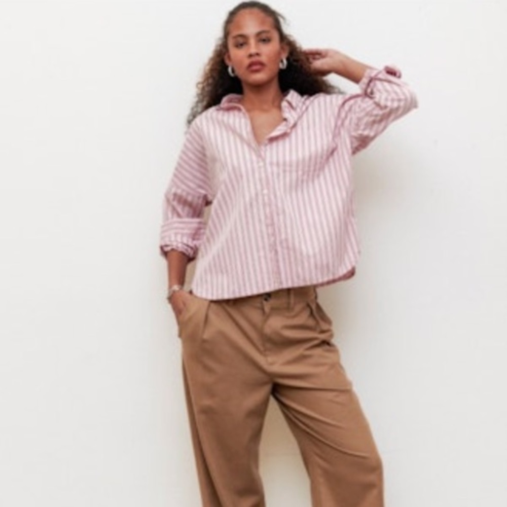 Alex Mill Jo Poplin Striped Button Down Shirt - Pink Stripe - EUC